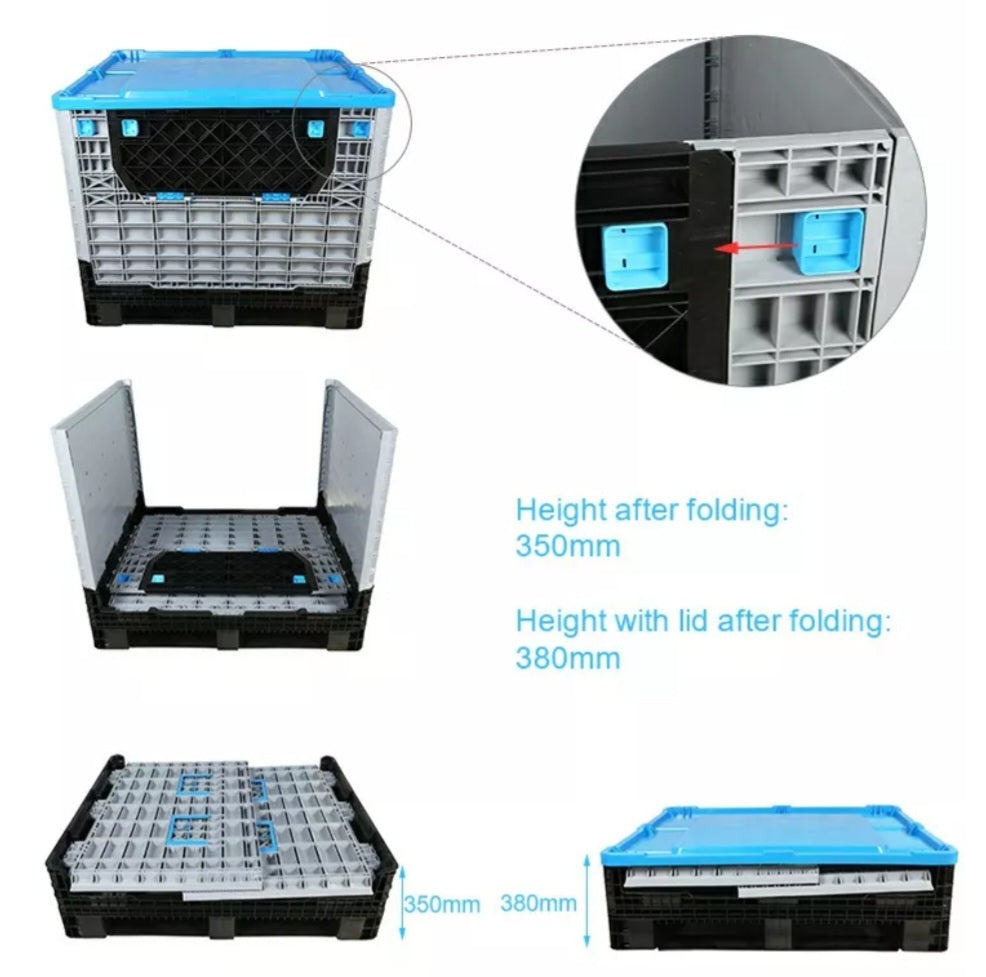 Container plástico plegable  con base de pallet