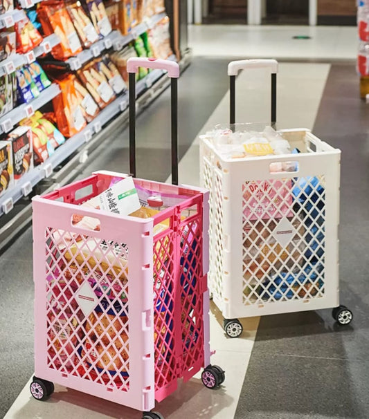 Carro de  compras plegable rosa, blanco y azul