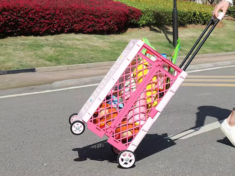 Carro de  compras plegable rosa, blanco y azul
